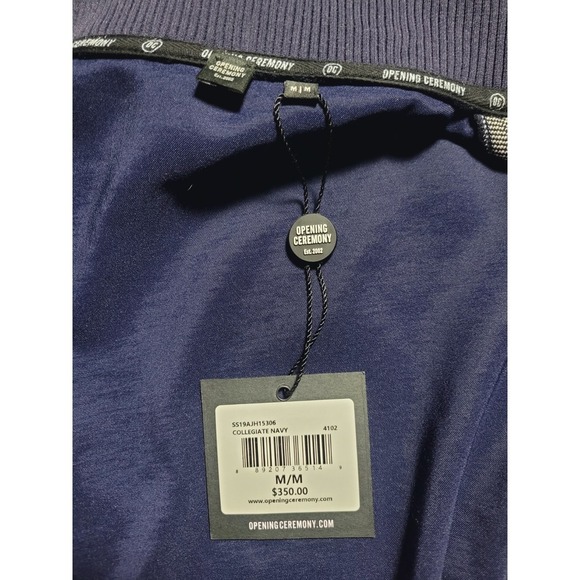 Opening Ceremony Navy Blue Track Dress Mini‎ Satin Logo Size Medium $350 Retail - Picture 5 of 13